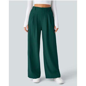 Halara High Waisted Wide Leg Waffle Casual Pants Sz XS Petite Womens Green Plica